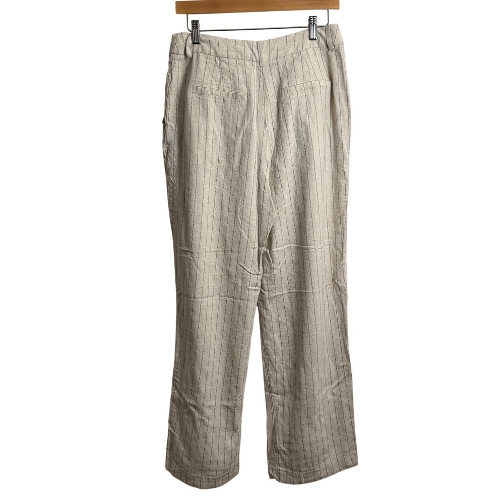 7 For All Mankind Womens Pinstripe Linen Blend Wide Leg Trousers Beige Size 8 - Picture 8 of 8